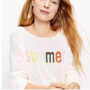 Ann Taylor Loft ‘Summer’ Graphic White Ballet Neck Sweater